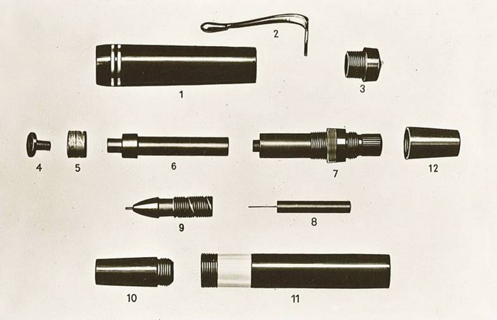 Конструктивные элементы ручки «Tiku» компании Rotring 1928 года